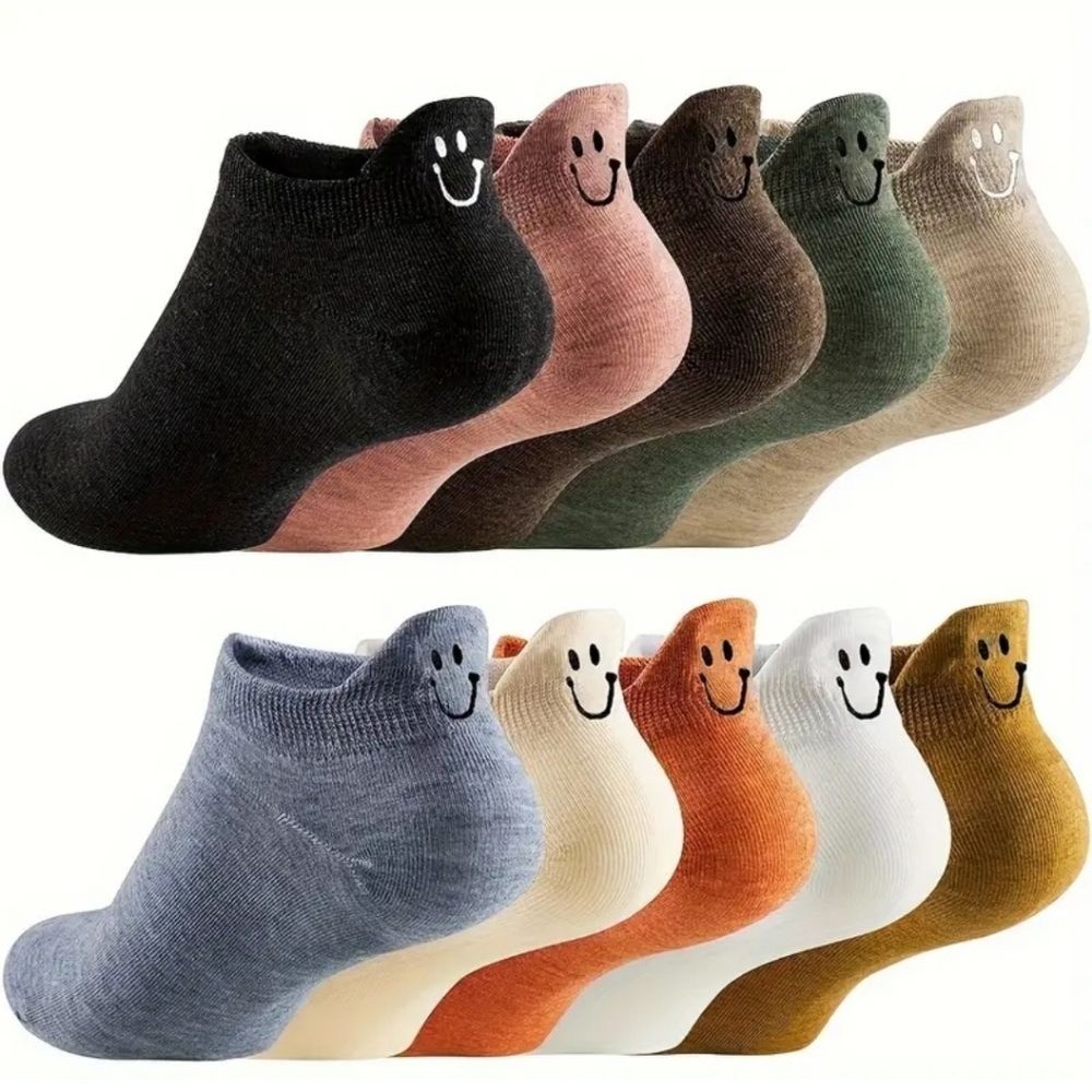 Smiley Face Ankle Socks Solid Multipack